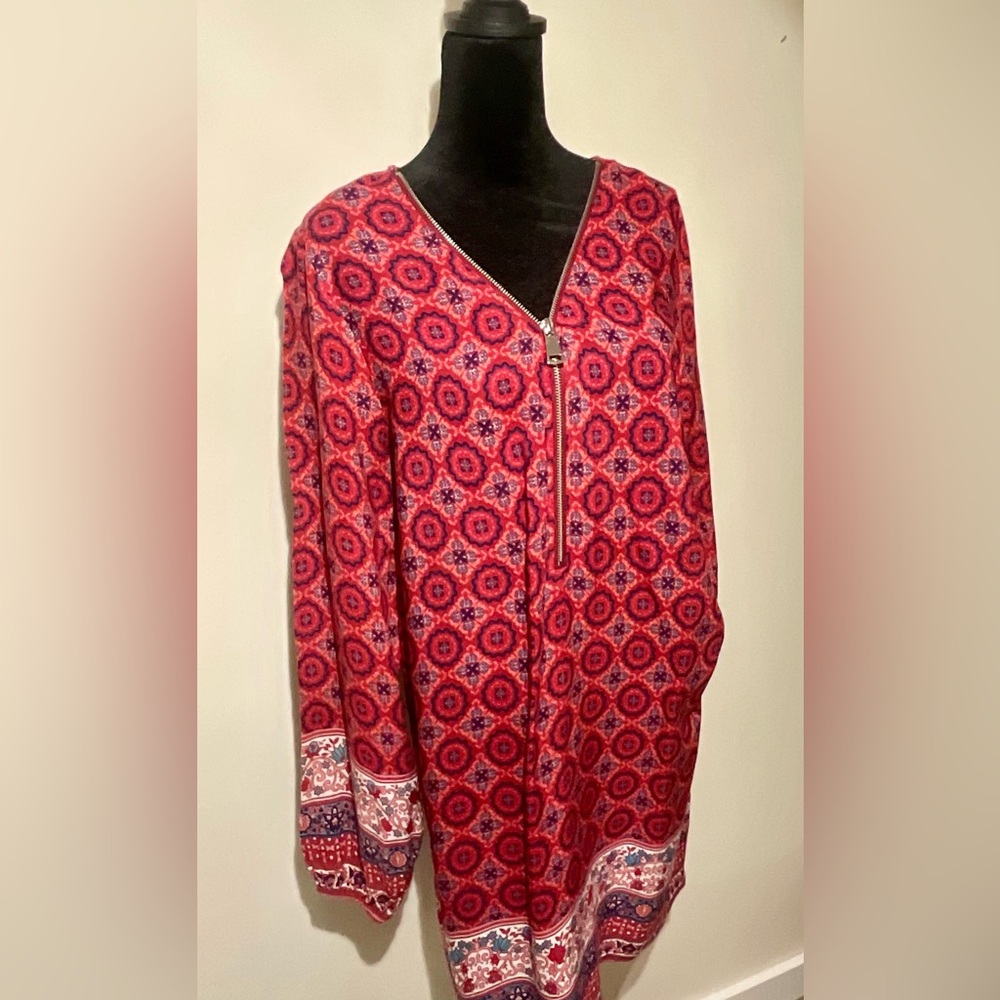 Almost Famous Red and Blue Patterned Tunic